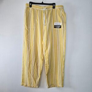 Dash Womens Linen Blend Pants Large Yellow New Stripe Wide Leg Drawstring Casual